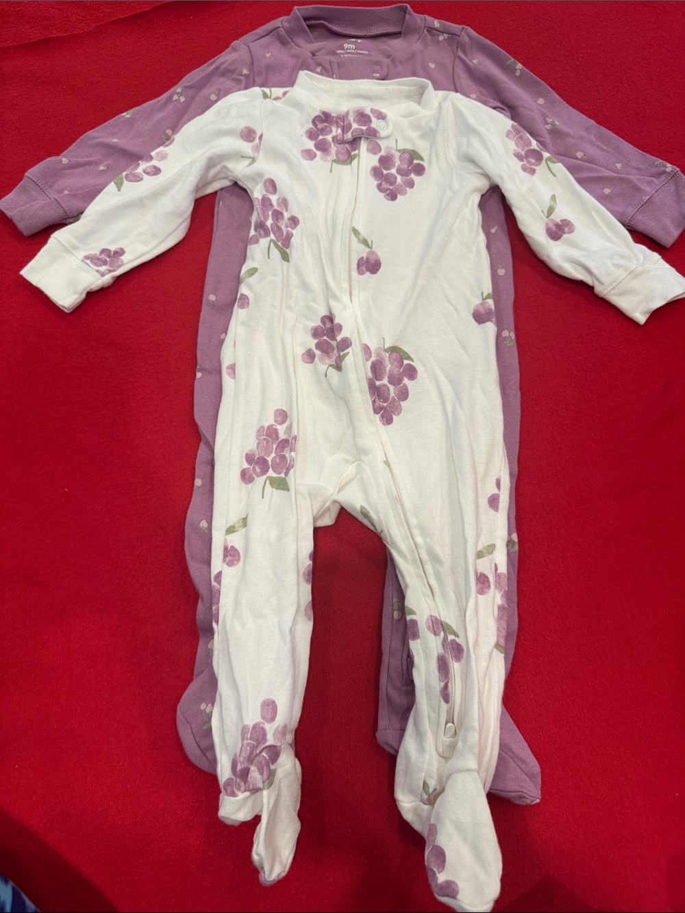 Carter's White and purple Footed One-Piece with Purple Floral Print